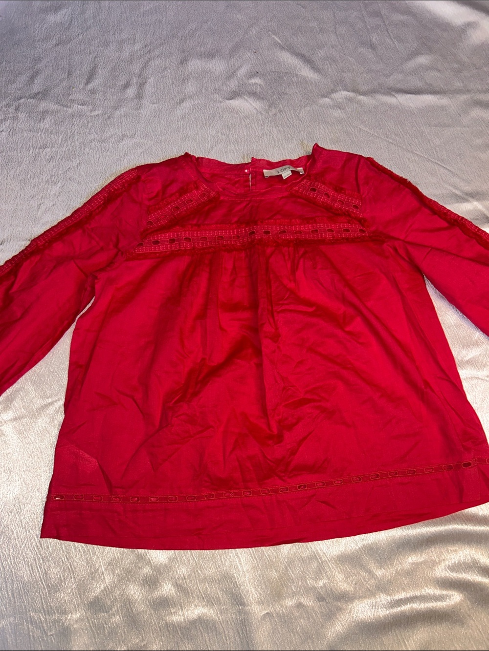 Kids Long-Sleeve Lace-Trim Top - Bright Red